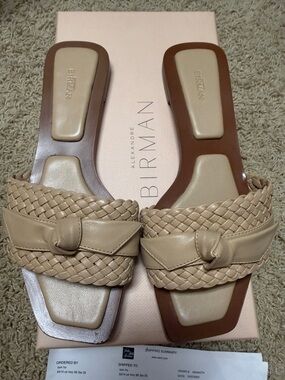 Alexandre Birman Beige Braided Leather Knot Slide Sandals